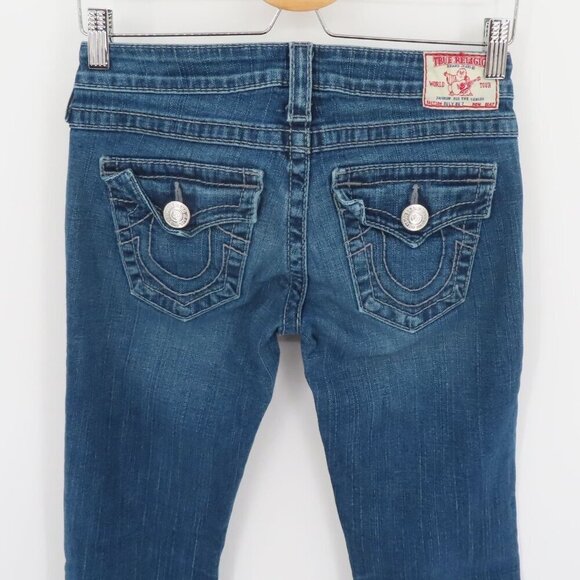 True Religion Women 26 Billy Big T Medium Wash Blue Distressed Torn Denim Jeans - Picture 8 of 16
